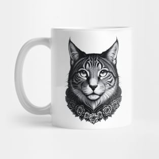 Cat face with flowers. Mug